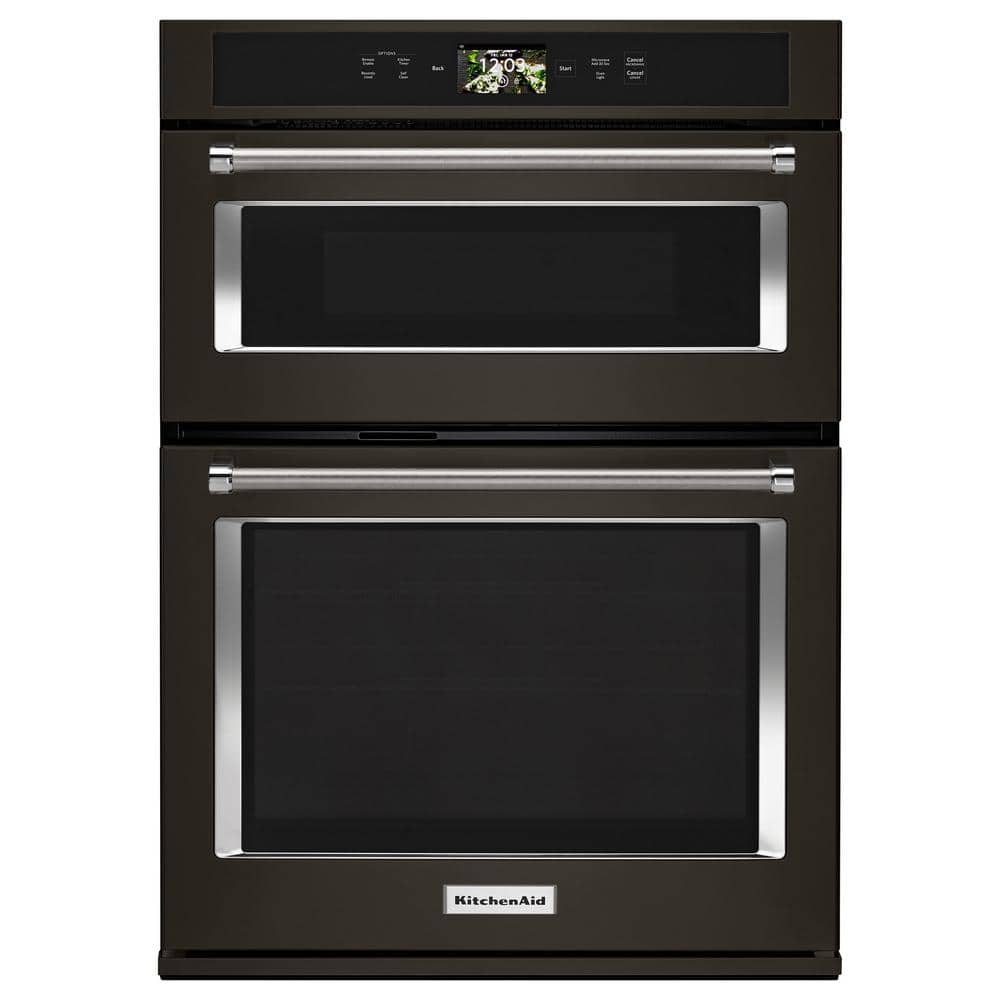 KitchenAid 30 in. Electric Convection Wall Oven with Built-In Microwave and Powered Attachments in PRINTSHIELD Black Stainless, Black Stainless with PrintShield Finish