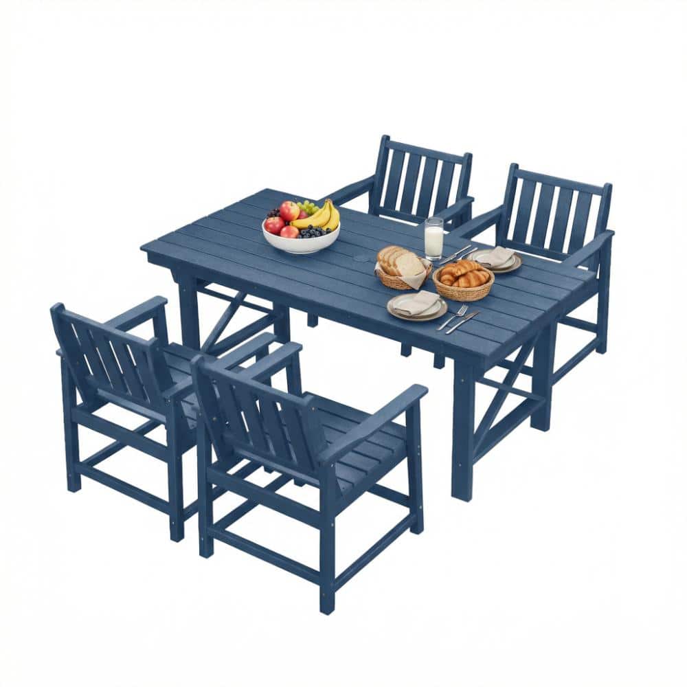 5-Piece HDPE Patio Dining Set, 4 Dining Chairs and Rectangle Dining Table with Umbrella Hole, Navy price history on PriceWatchPro