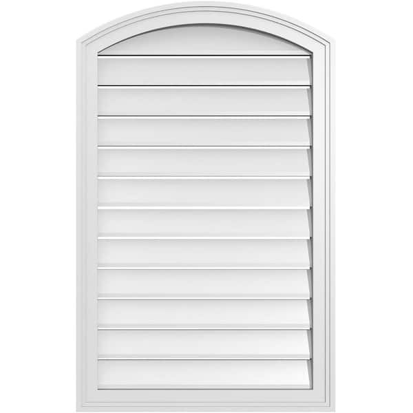 Ekena Millwork 24 in. x 36 in. Arch Top Surface Mount PVC Gable Vent: Decorative with Brickmould Frame