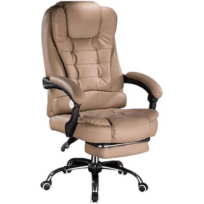 48.4 in. Khaki Height Adjustable Faux Leather Executive Chair with Footrest, Kneading Massage and Vibration Massage