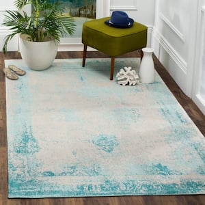 Classic Vintage Turquoise 7 ft. x 9 ft. Border Area Rug