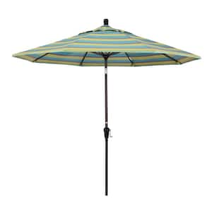 9 ft. Bronze Aluminum Market Auto-tilt Crank Lift Patio Umbrella in Astoria Lagoon Sunbrella