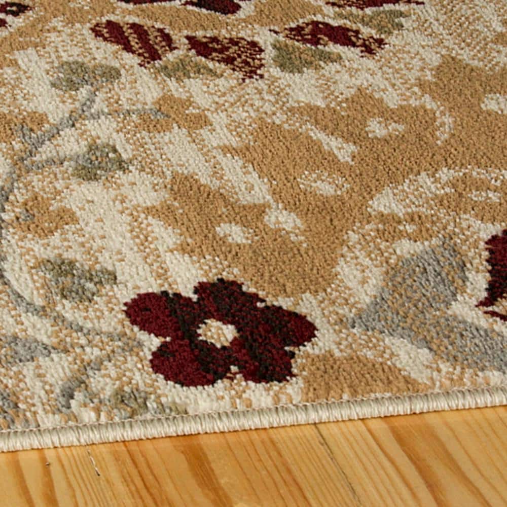 Camel Floral Polypropylene Medium Pile Area Rug 6' x 9'