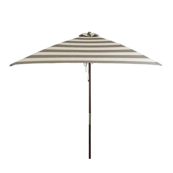 6.5 ft. Classic Wood Square Market Patio Umbrella in Soft Black and Ivory Stripe Solution Dyed Polyester