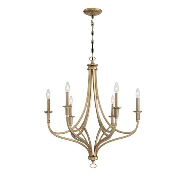 Covent Park 28 in. 6-Light Brushed Honey Gold Chandelier Light for Dining Room or Foyer, Bulbs Not Included