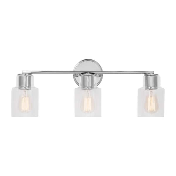 SCOTT LIVING Sayward 24 in. W x 9.625 in. H 3-Light Chrome Bathroom Vanity Light with Clear Glass Shades