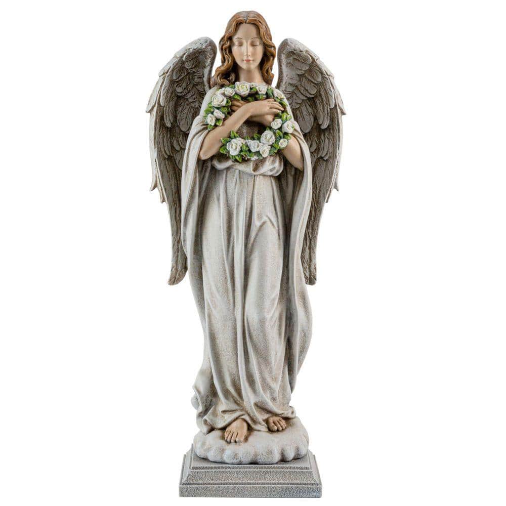 Garden Angel with Flower Wreath Statue 0DK6DY53H - The Home Depot
