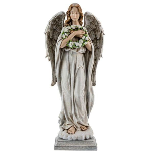 Garden Angel with Flower Wreath Statue 0DK6DY53H - The Home Depot