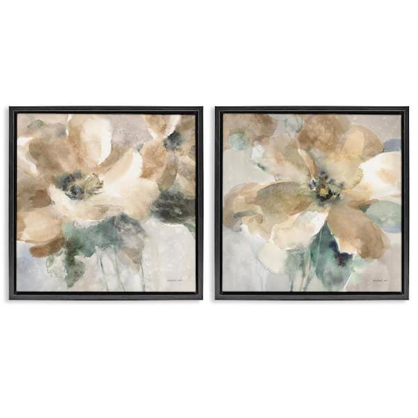 Abstract Beige Flowers by Danhui Nai 2-Piece Black Floater Frame Graphic Art Print Nature 25 in. x 25 in.