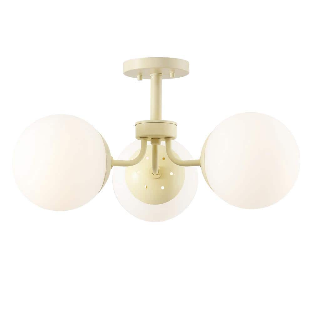 Beige Glass Globe LED Semi Flush Mount Light, 23.5"