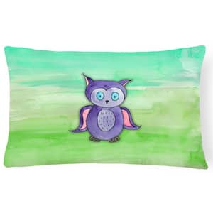 12 in. x 16 in. Multi-Color Outdoor Lumbar Throw Pillow Purple Owl Watercolor