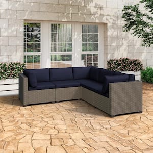 Keys 5-Piece Metal Patio Conversation Set with Cobalt Cushions