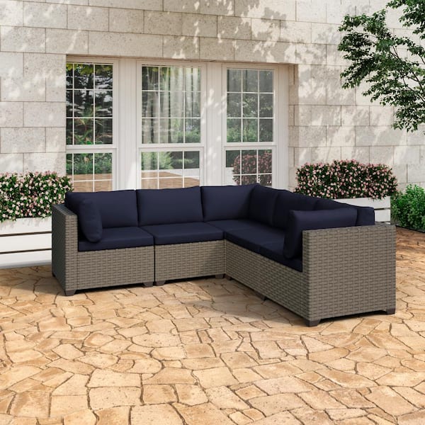 TK CLASSICS Keys 5-Piece Metal Patio Conversation Set with Cobalt Cushions