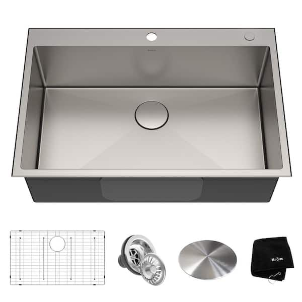 KRAUS Standart PRO Drop-in Stainless Steel 33 in. 2-Hole Single Bowl Kitchen Sink