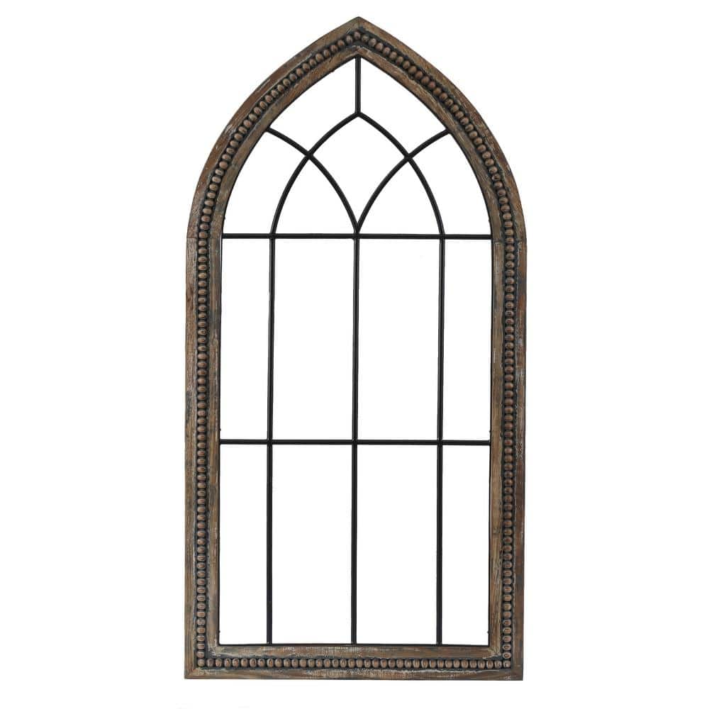 Rustic Brown Wood and Black Metal Cathedral Wall Decor