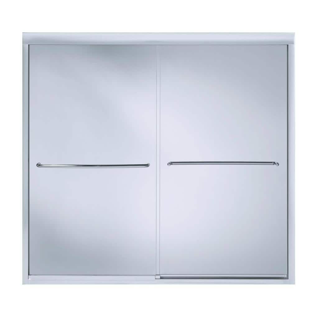 Fluence 59-5/8 in. x 55-3/4 in. Semi-Frameless Sliding Bathdoor in Bright P