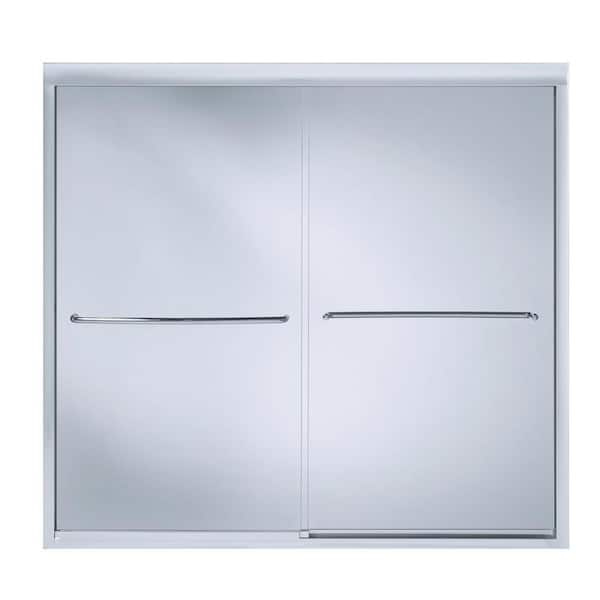 KOHLER Fluence 59-5/8 in. x 55-3/4 in. Semi-Frameless Sliding Bathdoor in Bright Polished Silver with Handle