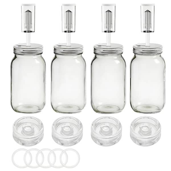 4 Pack Clear Glass Fermentation Kit with 4 Fermentation Weights 4 Fermenting Lids, 5 Silicone Rings 5 Silicone Grommet