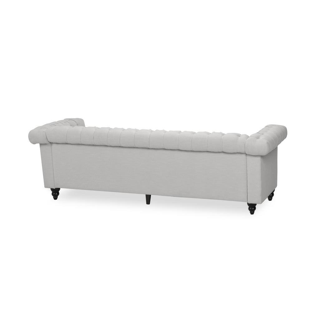 Elegant Gray Faux Leather Tufted Chesterfield Sofa with Nailhead Accents