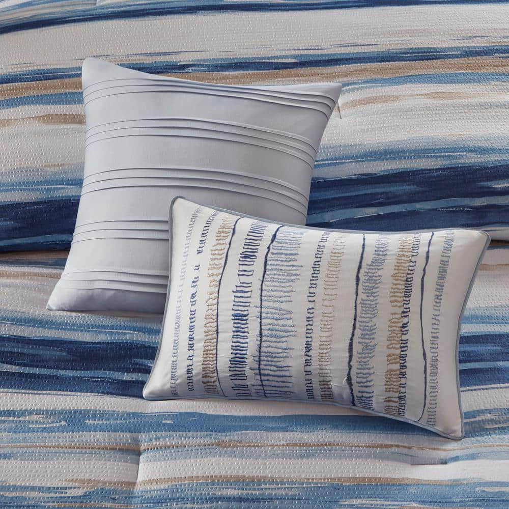Full Blue Microfiber Reversible Comforter and Coverlet Set
