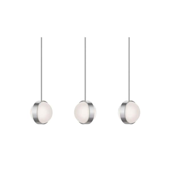 Verona 15-Watt 3-Light Integrated LED Pendant Light Satin Nickel with White Acrylic Shade