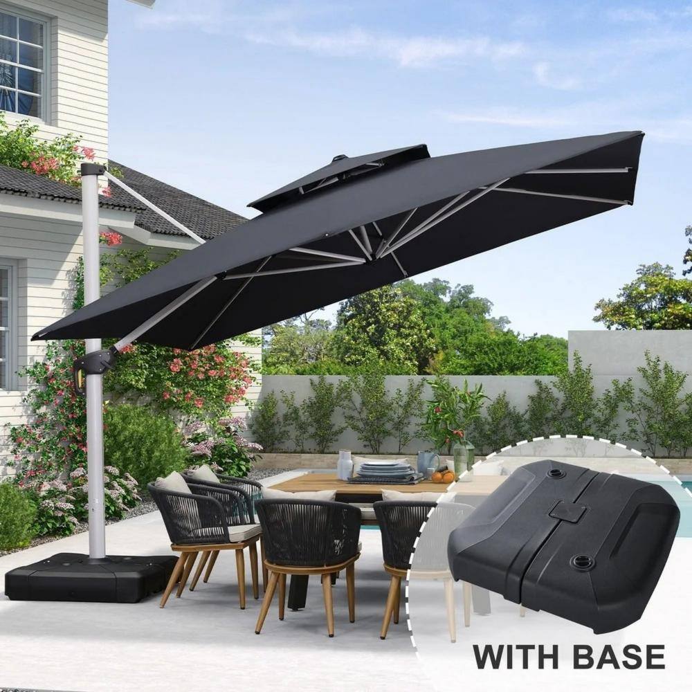 12 ft. Square High-Quality Aluminum 360 Rotation Cantilever Polyester Outdoor Patio Umbrella with Base, Gray price history on PriceWatchPro