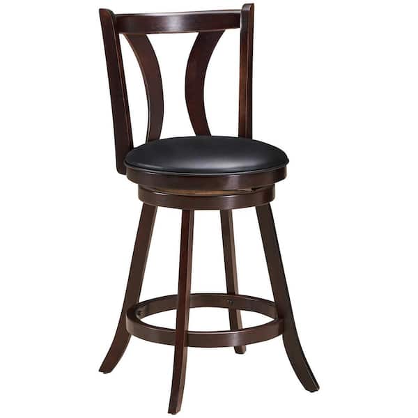 Swivel Bar Stool 38 in. High Back Wood Counter Height Leather Padded Dining Kitchen Chair (Set of 4)