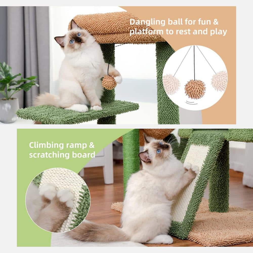 41-Inch Green and Beige Sisal Cactus Cat Tower with Cozy Condo