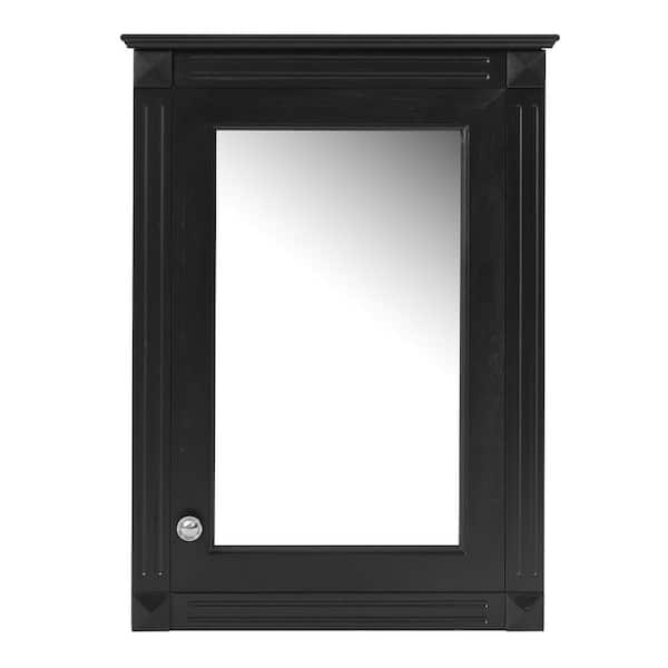 20 in. W x 27.8 in. H Rectangular MDF Wood Surface Mounted Medicine Cabinet with Mirror in Black