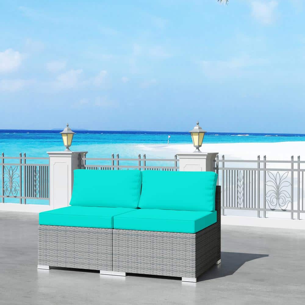 2-Piece Wicker Outdoor Patio Rattan Furniture Sectional Conversation Set with Turquoise Blue Cushion price history on PriceWatchPro
