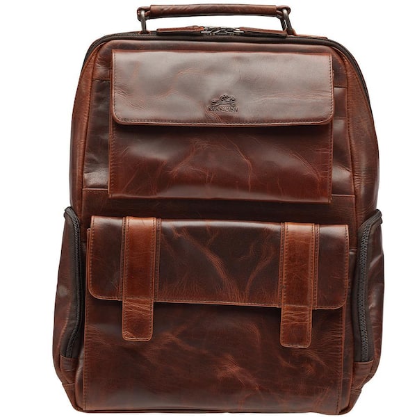 Buffalo Collection 13 in. L x 7 in. D x 16 in. H Brown Leather Backpack with RFID Secure Pocket for 15.6 in. laptop