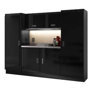 Select Series 75 in. H x 96 in. W x 22 in. D Aluminum Cabinet Set in Black with Stainless Steel Worktop (7-Piece)