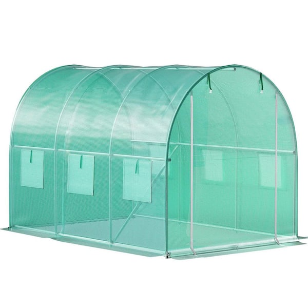 9.8 x 6.6 x 6.6 ft. Walk-In Tunnel Greenhouse Plant Hot House Waterproof PE Cover 6 Roll-Up Windows, Zippered Door