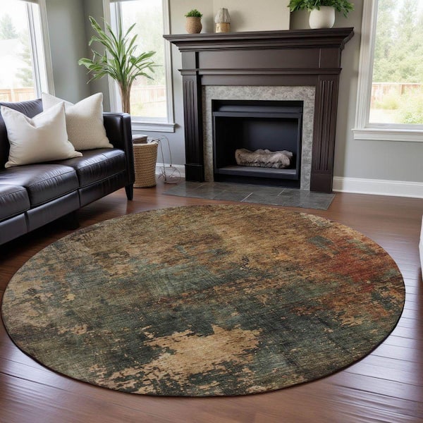 Mayfield Premium Machine Washable Abstract AMF1211 Sage 8 ft. x 8 ft. Round Rug