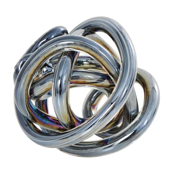 Litton Lane Dark Gray Glass Handmade Iridescent Knotted Ball Abstract Sculpture (Set of 3)