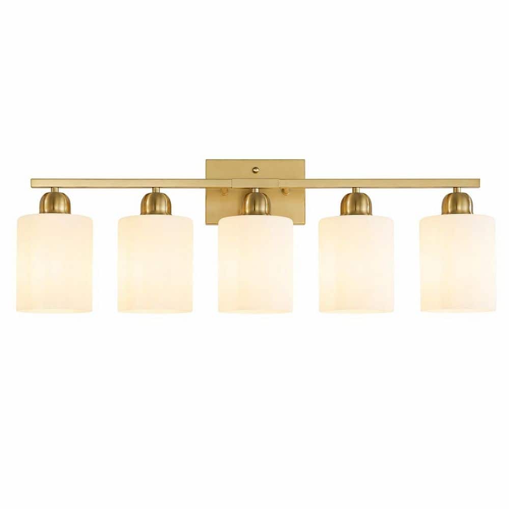 32 in. 5-Light Coppery Modern Bathroom Vanity Light, Wall Sconce with Frosted Glass Shades for Over Mirror price history on PriceWatchPro