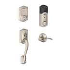 Camelot Satin Nickel Sense Smart Door Lock with Right Handed Accent Lever Door Handleset