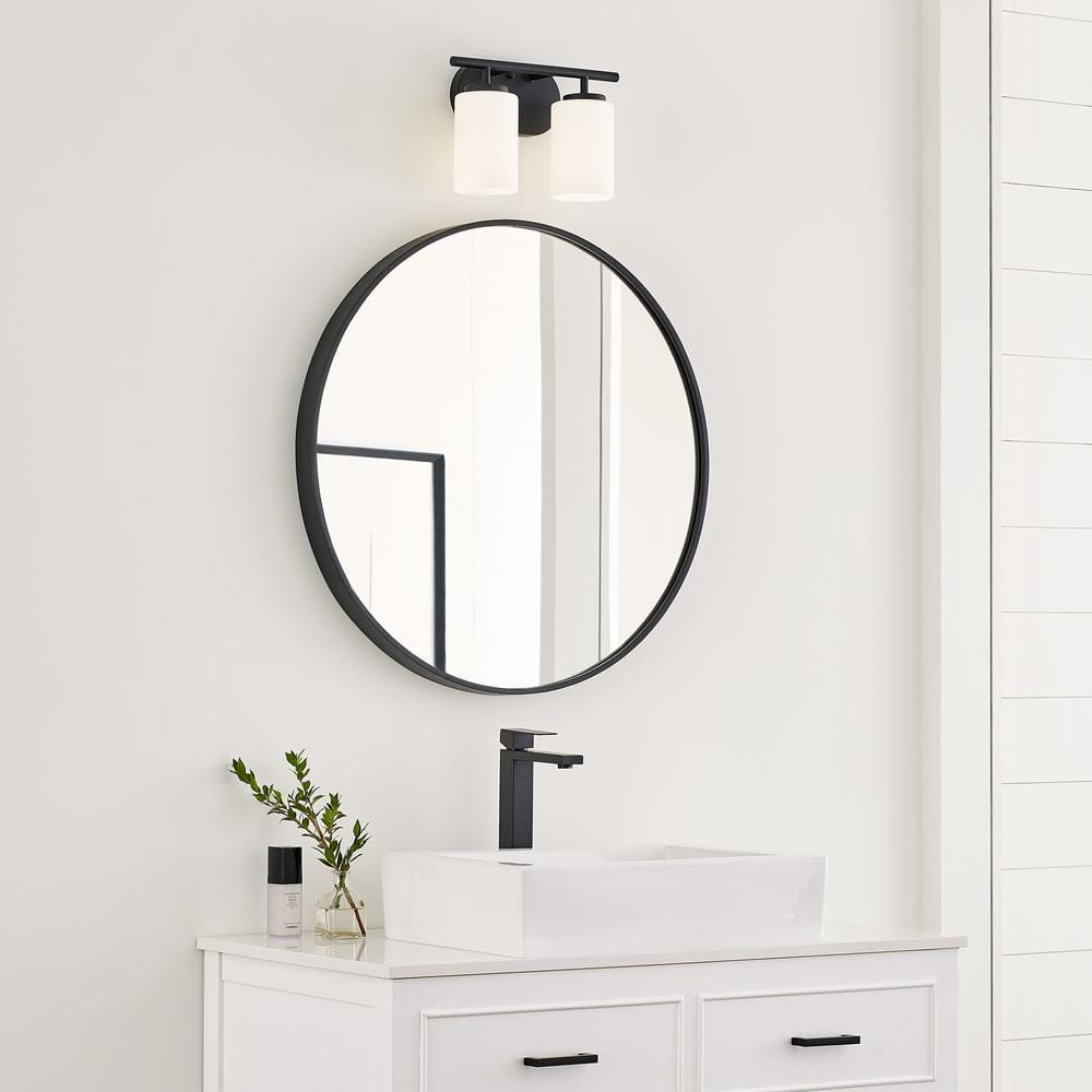 Midnight Black Bronze 2-Light Vanity Fixture with Opal Glass