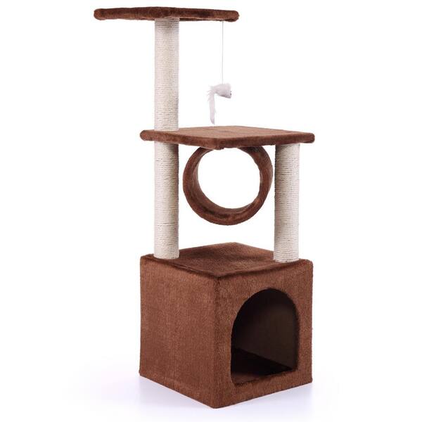 36" Cat Tree Condo Furniture House Tunnel Scratcher Pet Play Toy Deluxe Beige 