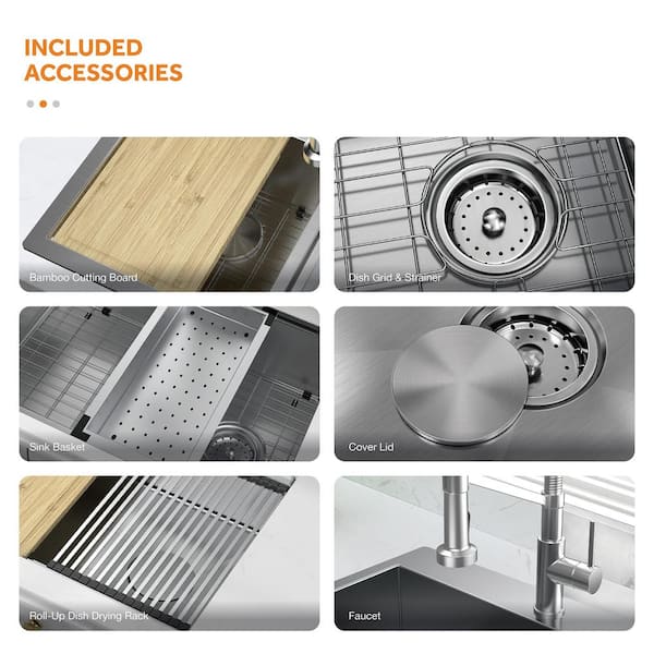 Dolancourt Tight Radius 27 in. Drop-In Single Bowl 18G Stainless Steel Workstation Kitchen Sink with Spring Neck Faucet