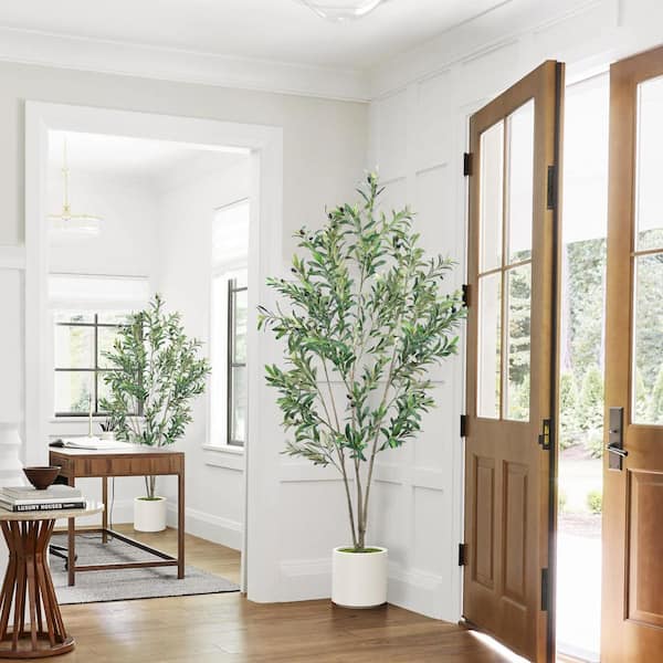 2-Pack of 6 ft. Artificial Olive Trees in White Planters, Lifelike Faux Trees for Indoor Decor