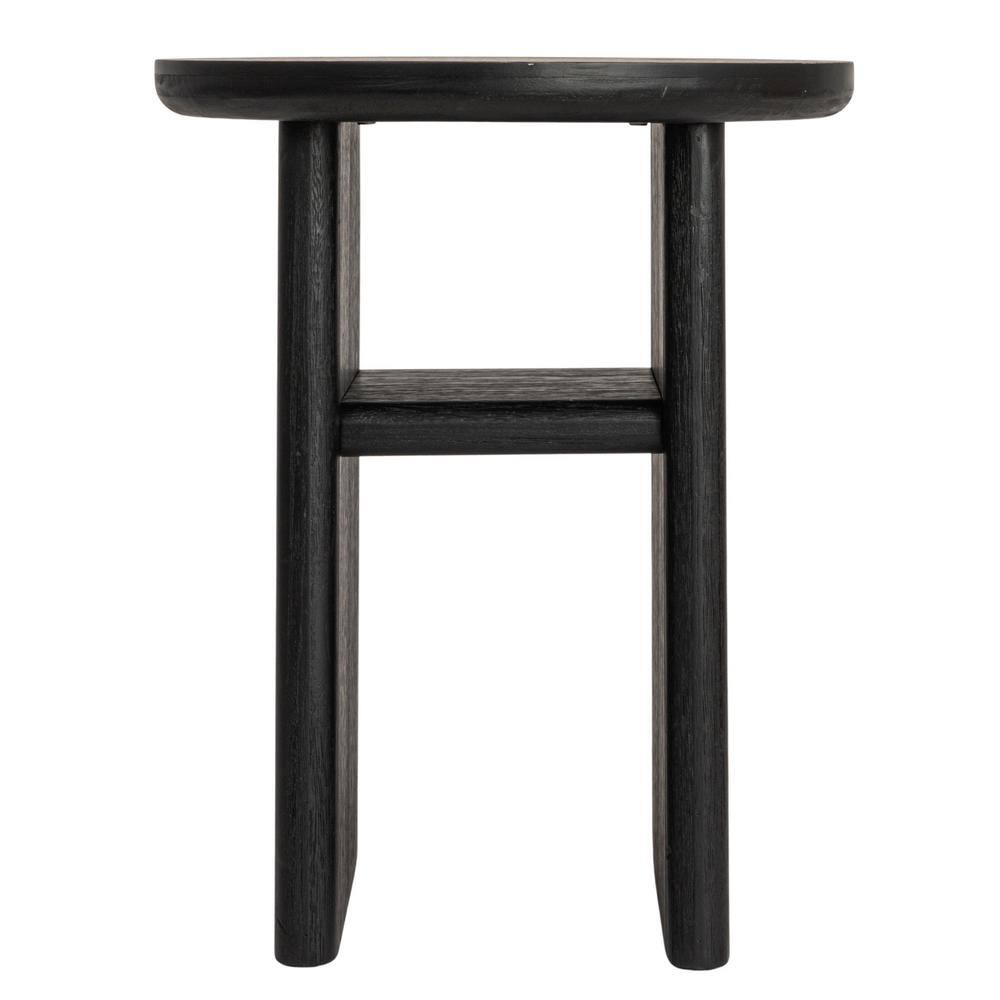 Black Firwood Round Side Table with Shelf