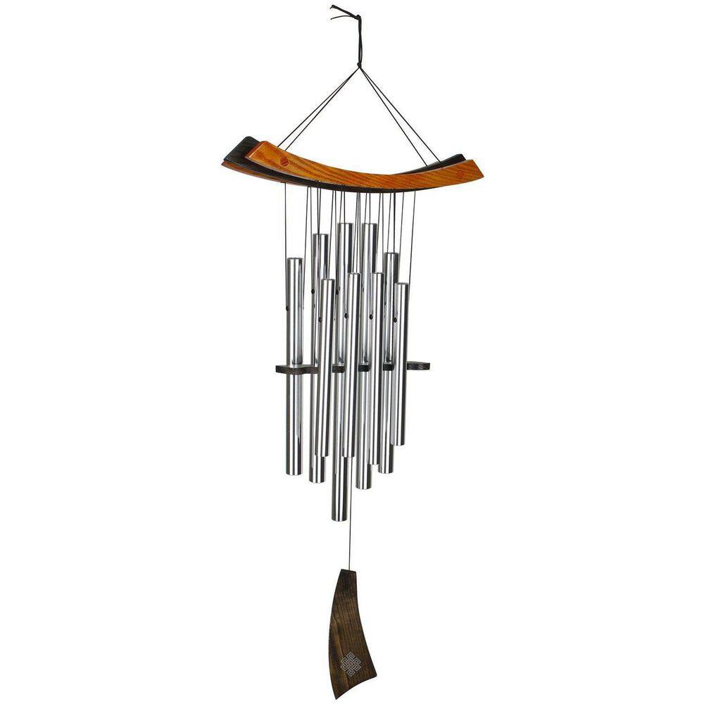 Medium Silver Aluminum Healing Wind Chime with Ash Wood Top