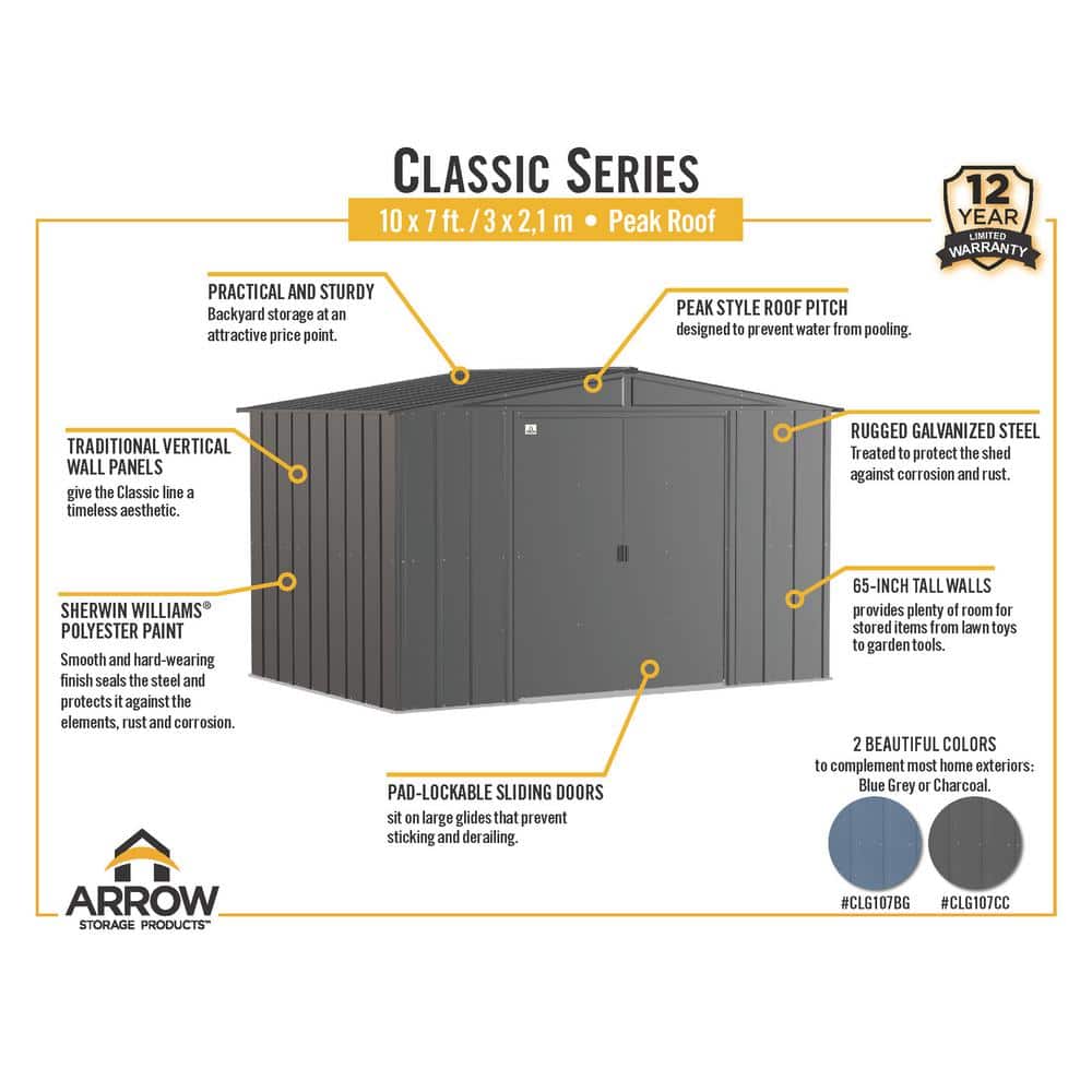 10 ft. x 7 ft. Blue Grey Galvanized Steel Storage Shed