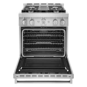 30 in. 4.1 cu. ft. Smart Commercial-Style Gas Range with Self-Cleaning and True Convection in Stainless Steel