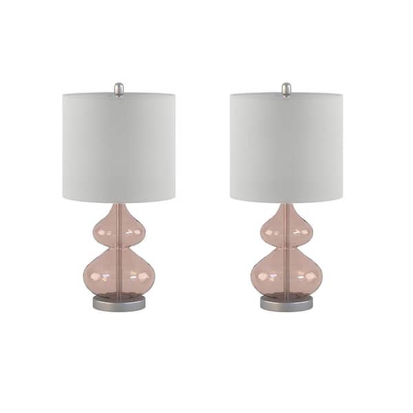 Keazile Max 25 in. Pink Glass Table Lamp with Cotton Shade