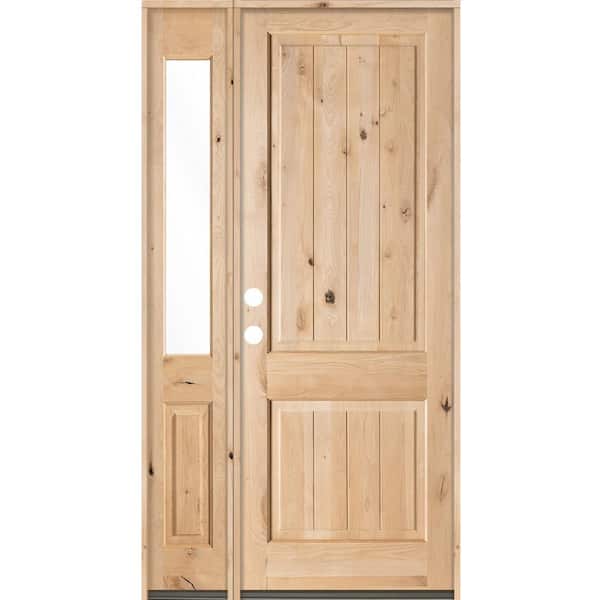 Krosswood Doors 46 in. x 96 in. Rustic Unfinished Knotty Alder Sq-Top VG Right-Hand Left Half Sidelite Clear Glass Prehung Front Door