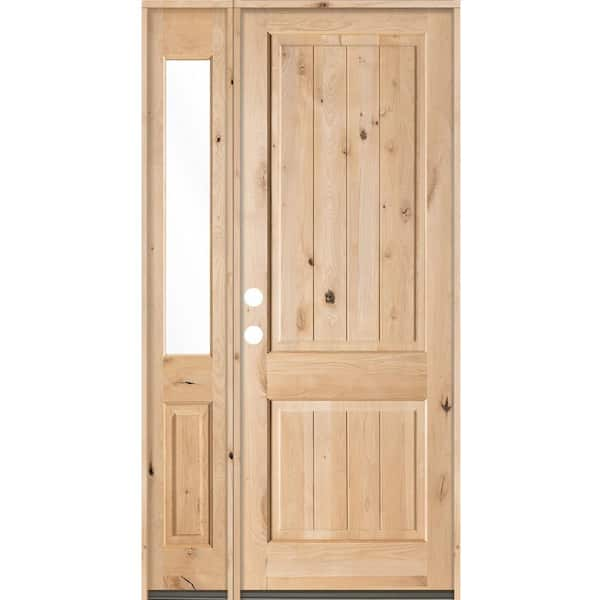 Krosswood Doors 50 in. x 96 in. Rustic Knotty Alder Sq-Top VG Unfinished Right-Hand Inswing Prehung Front Door with Left Half Sidelite