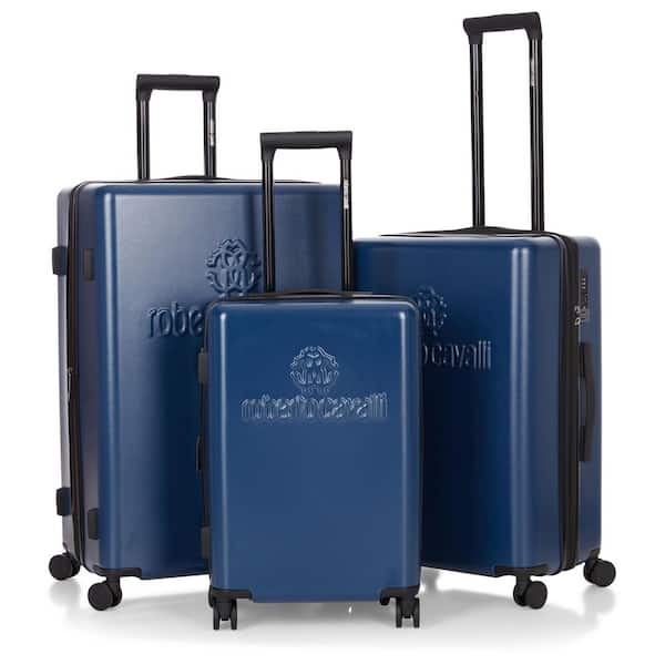 Roberto Cavalli Luxury 3-Piece Navy Expandable Hard Shell with 8 Spinner Wheels Luggage Set