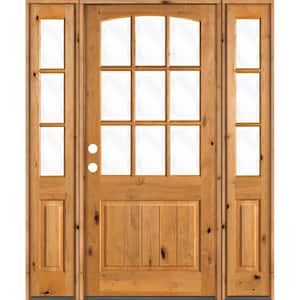 60 in. x 96 in. Knotty Alder Right-Hand/Inswing 9-Lite Clear Glass Clear Stain Wood Prehung Front Door with Sidelites